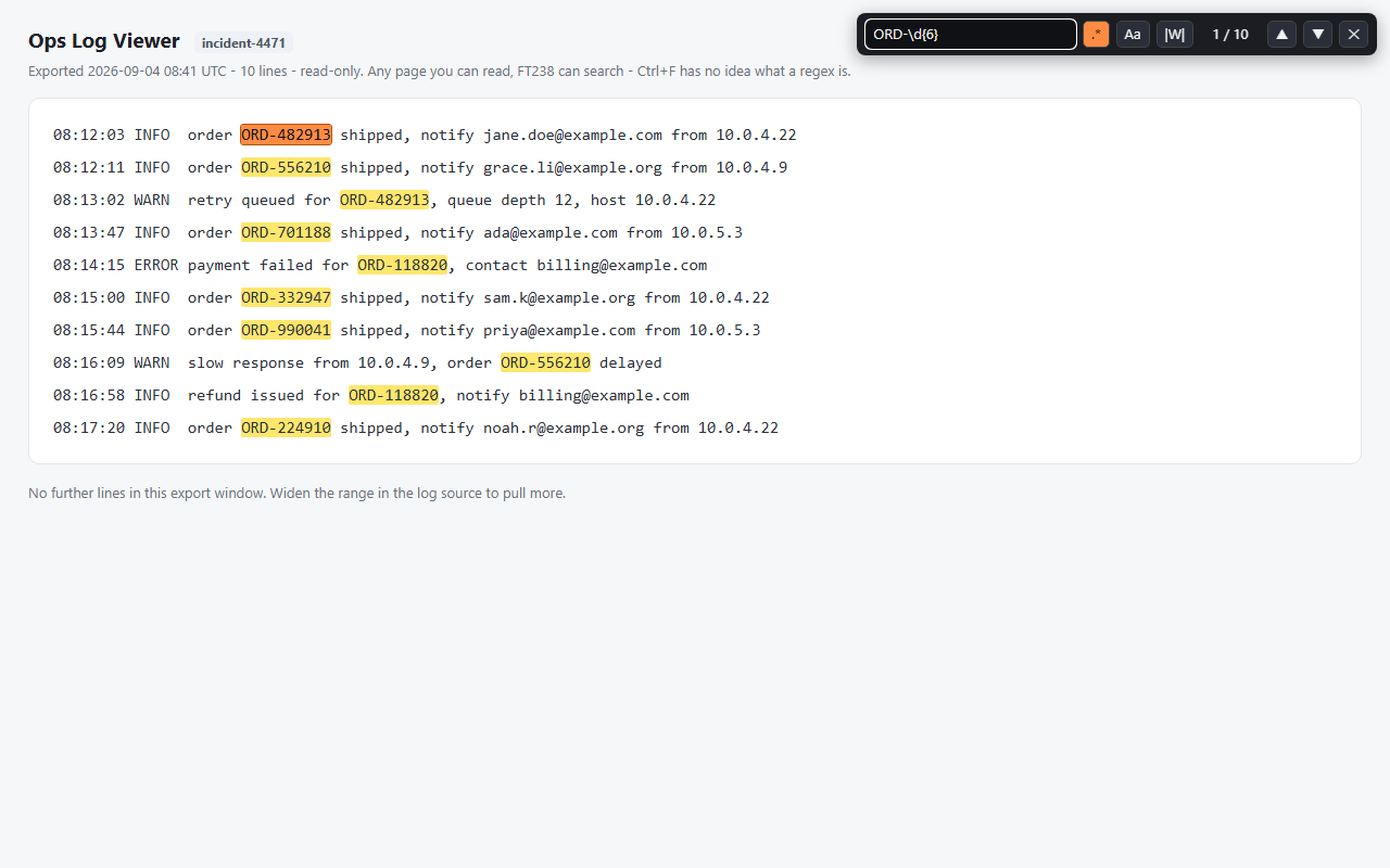 Regex Find in Page in use